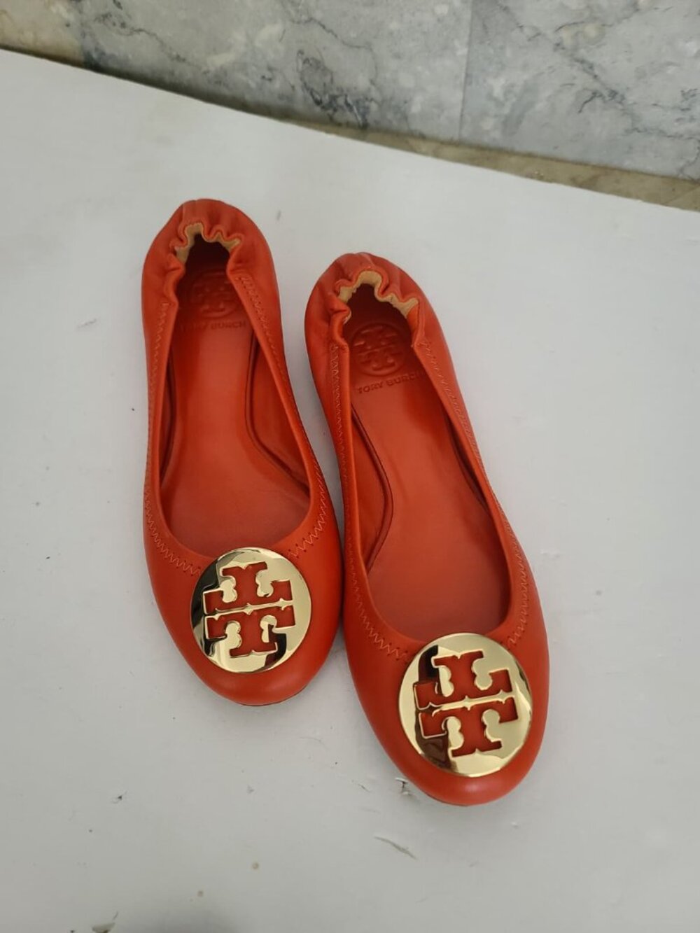 NEW Tory Burch leather orange ballerina flats